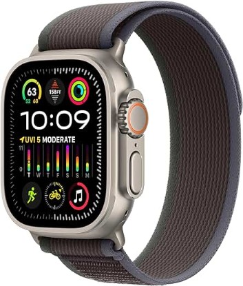 Picture of Apple Watch Ultra 2 [GPS + Cellular 49mm] Smartwatch with Rugged Titanium Case & Blue/Black Trail Loop M/L. Fitness Tracker, Precision GPS, Action Button, Extra-Long Battery Life, Carbon Neutral