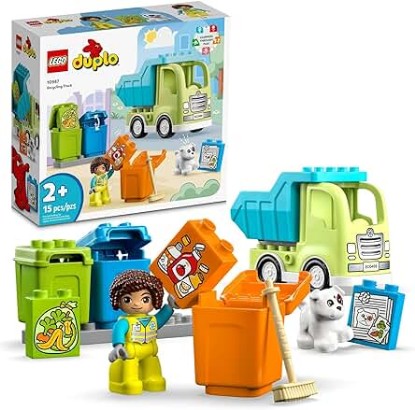 Picture of LEGO DUPLO Town Recycling Truck 10987 Building Toy Set, Learn Through Play with This STEM Creative Birthday Gift for Toddlers, Boys, Girls Ages 2+, Comes with 3 Sorting Bins for Recycling