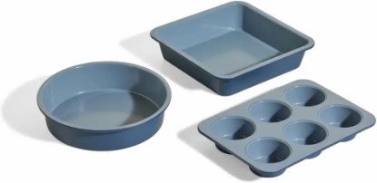 Picture of Our Place Wonder Oven Baker’s Kit – 3-Piece Toxin-Free Ceramic Nonstick Bakeware Set (8” Round, 8” Square, 6-Cup Muffin Pan) - Oven-Safe up to 450°F - Blue Salt