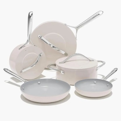Picture of Ceramic Nonstick Pots and Pans Set Ceramic Cookware Set 8-Piece - Non-Toxic & PTFE/PFOA/PFAS Free, Induction Compatible, Oven & Dishwasher Safe to 500°F, Cream
