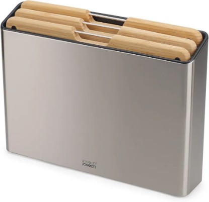 Picture of Joseph Joseph Folio Premium 3-Piece Bamboo Cutting Board Set, Stainless Steel Slimline Case for Organized Kitchen Storage