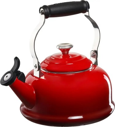Picture of Le Creuset Enamel On Steel Whistling Tea Kettle with Metal Finishes, 1.7 qt., Cerise