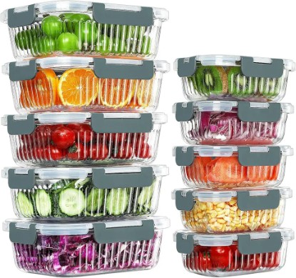 Picture of 10 Packs Glass Meal Prep Containers with Lids, Glass Food Storage Containers Set, Airtight Lunch Containers, Microwave, Oven, Freezer and Dishwasher Safe, Gray