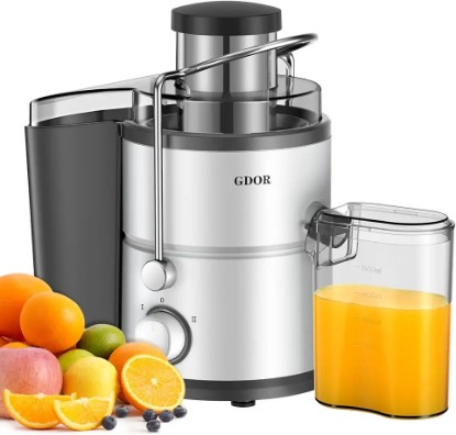 Picture of GDOR 800W Juicer Machine, 3” Wide Feed Chute, Dual-Speed Centrifugal Juicer for Fruits & Vegetables, Anti-Drip Function, BPA-Free, Easy to Clean with Brush, White