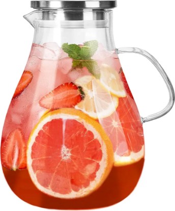Picture of Glass Pitcher with Lid,1 Gallon Glass Water Pitcher Hot/Cold Water Jug, Juice and Iced Tea Beverage Carafe with Lid (Extra-Wide Mouth)