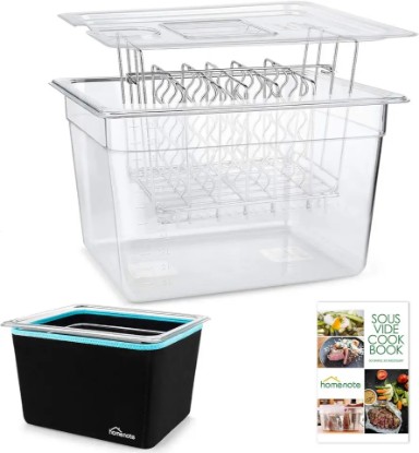 Picture of HOMENOTE Container 12 Quart with Lid & Rack and Sleeve - BPA Free Complete Sous Vide Accessories Kit with Cookbook For Anova and Most Sous Vide Cookers ClimatePartner certified