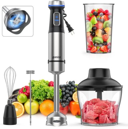 Picture of Ganiza Immersion Blender 5 in 1 Hand Blender Max 1000W Heavy Duty Motor, 16 Speed Mode Handheld Blender Stainless Steel Blade With 800ml Mixing Beaker, 600ml Chopper, Whisk and Milk Frother