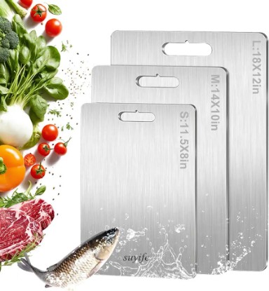 Picture of Titanium Cutting Board Set of 3,100% Pure Titanium Cutting Boards for Kitchen, 2025 New Double Sided Food-Grade Chopping Board for Cutting Meat Vegetable Fruit