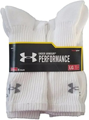 Picture of Under Armour UA Performance Crew Socks 6 Pairs Sz 9-12.5, White, Large