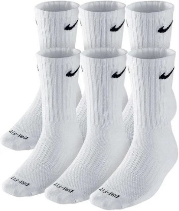 Picture of Nike NIKE Dri-FIT Cushion Crew Training Socks (6 Pair) White With Traditional Black Swoosh Logo ADULT LARGE 8-12 UNISEX