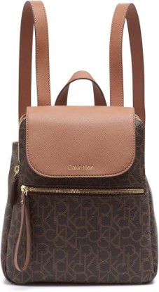 Picture of Calvin Klein Women's Elaine Signature Key Item Flap Backpack, Brown/Khaki/Luggage Saffiano, One Size