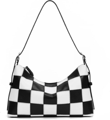 Picture of hibear Checkered Shoulder Bag for Women Classic Black and White Purse Trendy Crossbody Purse Leather Totes Hobo Handbag