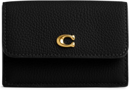 Picture of COACH Polished Pebble Leather Essential Mini Trifold Wallet Black One Size