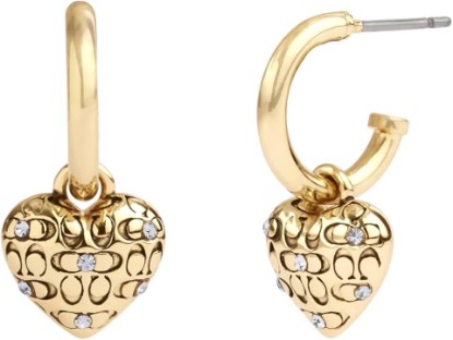 Picture of COACH Women's, Signature Quilted Heart Huggies, Crystal/Gold, One Size