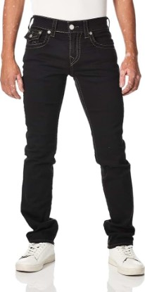 Picture of True Religion Men's Ricky Big T Straight Leg Jean with Back Flap Pockets, Body Rinse Black, 38W X 34L