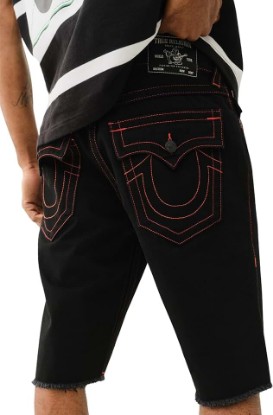 Picture of True Religion Men's Ricky SN Flap Short Fray Hem | Denim Shorts with Flap Pockets and Distressed Hem- Black Rinse, Size 34