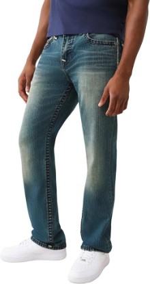 Picture of True Religion Men's Ricky Super QT Logo Flap Jeans 34" Inseam – Straight Leg Denim with Flap Pockets