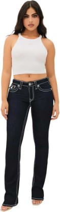 Picture of True Religion Women's Becca Mid Rise Bootcut Flap Big T Stitching Jeans for Women - Body Rinse