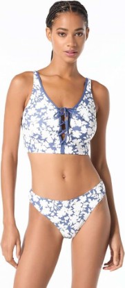 Picture of Michael Kors Swimwear Women's Monotone Floral Lace Up Crop Top, White, X-Small
