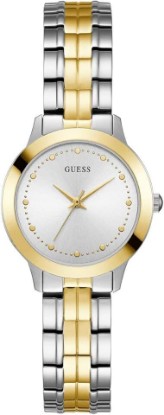 Picture of GUESS Classic Slim Stainless Steel + Gold-Tone Bracelet Watch. Color: Silver/Gold-Tone (Model: U0989L8)