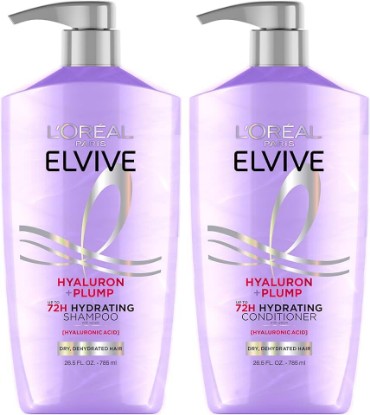 Picture of L'Oreal Paris Elvive Hyaluron Plump Shampoo and Conditioner Set for Dehydrated, Dry Hair with Hyaluronic Acid Care Complex, 1 Kit (2 Products)