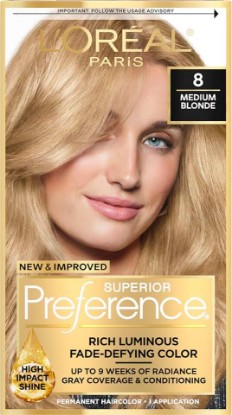 Picture of L'Oreal Paris Superior Preference Fade-Defying + Shine Permanent Hair Color, 8 Medium Blonde, Pack of 1, Hair Dye