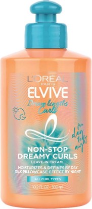 Picture of L'Oreal Paris Elvive Dream Lengths Curls Non-Stop Dreamy Curls leave-in conditioner, Paraben-Free with Hyaluronic Acid and Castor Oil. Best for wavy hair to coily hair, 10.2 fl oz