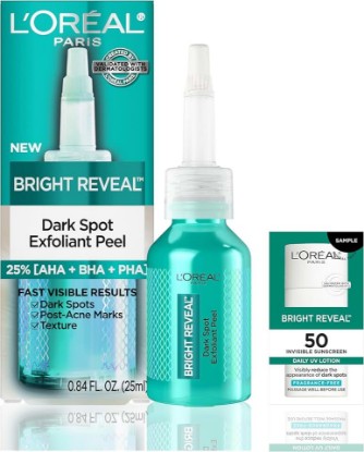 Picture of L'Oreal Paris Bright Reveal Dark Spot Exfoliant Peel, 25% AHA BHA PHA Face Exfoliator Solution, Gentle Skincare to Visibly Reduce Dark Spots and Renew Skin Texture, Includes SPF Lotion Sample