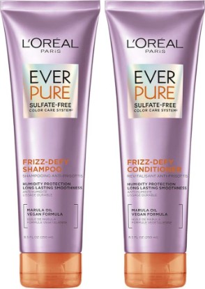 Picture of L'Oreal Paris Frizz Defy Shampoo and Conditioner Set, Frizz Control Hair Care with Marula Oil, EverPure, 8.5 Fl Oz, Set of 2