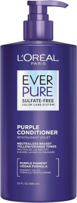 Picture of L’Oreal Paris Sulfate Free Brass Toning Purple Conditioner for Blonde, Bleached, Silver, or Brown Highlighted Hair, EverPure, 23 Fl Oz (Packaging May Vary)