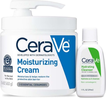 Picture of CeraVe Moisturizing Cream & Hydrating Facial Cleanser Skin Care Set, Combo Pack For Dry Skin Relief, Travel Essentials, 1oz Cleanser + 16oz Cream With Pump