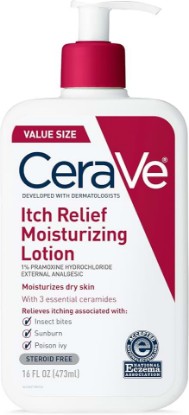 Picture of CeraVe Anti Itch Moisturizing Lotion with Pramoxine Hydrochloride, Relieves Itch with Minor Skin Irritations, Sunburn Relief, Bug Bites, 16 Ounces