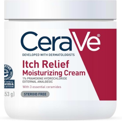 Picture of CeraVe Moisturizing Cream for Itch Relief, Anti Itch Cream with Pramoxine Hydrochloride, Relieves Itchy with Minor Skin Irritations, Sunburn Relief, Bug Bites, Fragrance Free, 16 Ounces