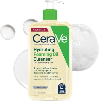 Picture of CeraVe Hydrating Foaming Oil Cleanser, Moisturizing Oil Cleanser for Face & Body, Squalane Oil + Hyaluronic Acid + Ceramides, For Dry to Very Dry Skin, Fragrance Free & Residue Free, 19 FL Oz