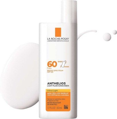 Picture of La Roche-Posay Anthelios Light Fluid Facial Sunscreen SPF 60, Lightweight Sunscreen For Face, Fluid Texture, Broad Spectrum SPF + Antioxidants, Oil Free & Oxybenzone Free, Travel Size 1.7 Fl. Oz.