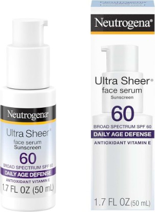 Picture of Neutrogena Ultra Sheer Face Sunscreen with Vitamin E & SPF 60, Sunscreen for Face with Broad Spectrum UVA/UVB Protection, Fragrance-Free, Oxybenzone-Free, Water-Resistant (80 minutes), 1.7 Fl Oz
