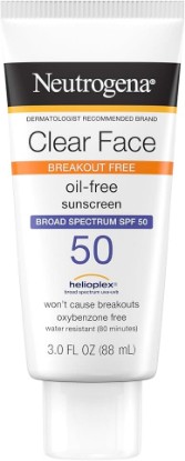 Picture of Neutrogena Clear Face Sunscreen Lotion for Acne-Prone Skin, Broad Spectrum SPF 50, Sunscreen for Face & Oily Skin, Oil-,Fragrance- & Oxybenzone-Free, Water Resistant, Matte, Unscented, 3 Fl Oz