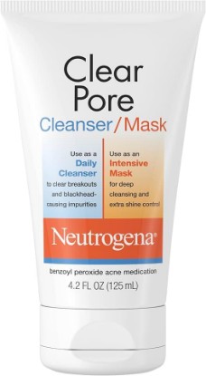 Picture of Neutrogena Clear Pore 2 in 1 Facial Cleanser/Face Mask with Kaolin & Bentonite Clay & 3.5% Benzoyl Peroxide Acne Treatment Medication, Daily Face Wash & Shine Control Clay Mask, 4.2 fl. oz, 3 Pack
