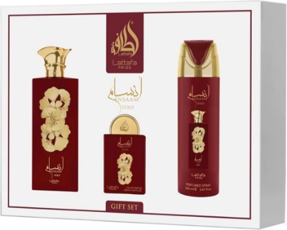 Picture of Lattafa Pride - Ansaam Gold for Men - 3 Pc Gift Set 3.4oz EDP Spray, 6.67oz Perfumed Body Spray, 0.67oz EDP Spray
