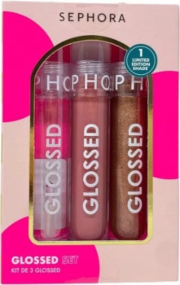Picture of SEPHORA Collection Glossed Lip Gloss Trio Gift Set - 3 x 5 mL Glossed Lip Gloss in 01 Boss, 100 Busy and165 Iconic. | plump