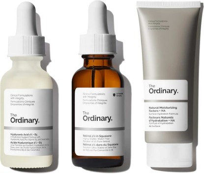 Picture of The Ordinary Fine Lines & Wrinkles Collection - Skin Care Bundle Set - Retinol 1% in Squalane 1 Fl Oz, Hyaluronic Acid 2% + B5 1 Fl Oz, Natural Moisturizing Factors + HA 3.4 Fl Oz