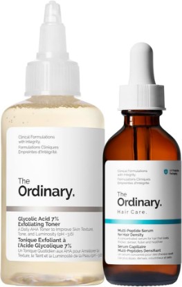Picture of The Ordinary Hair and Scalp Collection, Haircare Set, Glycolic Acid 7% Exfoliating Toner and Multi-Peptide Serum for Hair Density