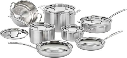 Picture of Cuisinart 12-Piece MultiClad Pro Triple Ply Stainless Stainless Steel Pots and Pans Set, Cookware Set Compatible with Induction, Electric, Gas Cooktops, Cool Grip Handles, Oven Safe to 500°F, Silver