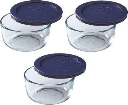 Picture of Pyrex 7200 2-Cup Glass Bowl & 7200-PC Dark Blue Lid (3-Pack) - Made in USA