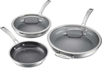 Picture of Cuisinart FusionPlus Hybrid Nonstick Stainless Steel Cookware Set, 5-Piece Skillet Cooking Set with PFAS-Free PURELYSEAR Ceramic Non Stick Technology, Scratch Proof, Cool Grip Handles, Dishwasher Safe
