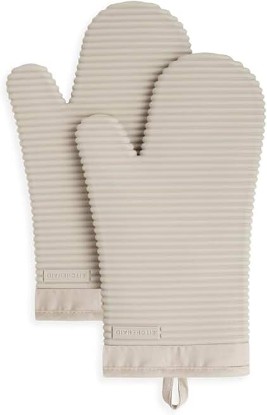 Picture of KitchenAid Ribbed Soft Silicone Oven Mitt 2-Pack Set, 7.5"x13", Milkshake