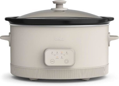 Picture of BELLA 6.0 Qt Programmable Slow Cooker, Ceramic Nonstick Coating, Adjustable Temperature & Cooking Times, Dishwasher Safe Stoneware Pot & Tempered Glass Lid, Tangle Free Cord Wrap, Oatmilk
