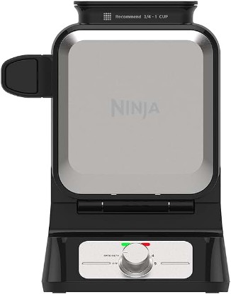 Picture of Ninja Belgian Waffle Maker Pro | Vertical Design | 5 Shade Settings with Precision-Pour Cup & Chef-curated Recipe Guide | Black & Silver | BW1001