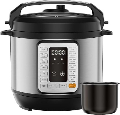 Picture of DUMOS Electric Pressure Cooker 16-in-1, 8QT Programmable Multi Cooker with 12 One-Touch Presets, Soup Steam Yogurt and More, Ceramic Inner Pot Delay Start & Keep Warm, Includes Recipe Guide, Silver