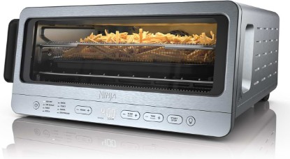 Picture of Ninja Air Fryer Toaster Oven Combo | 8-in-1 Functionality | Flip Up & Away for Storage Space | Air Fry Basket, Sheet Pan, Wire Rack & Removable Crumb Tray |1800 Watt | Stainless Steel | SP151